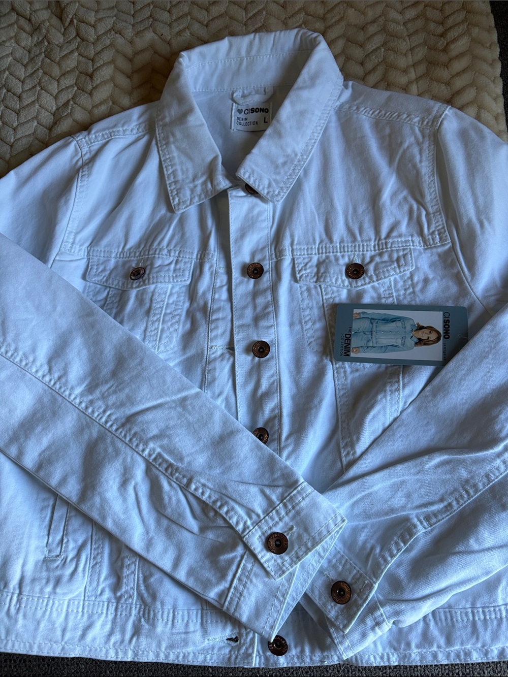 Ci Sono White Denim Jacket with Brown Accent Buttons